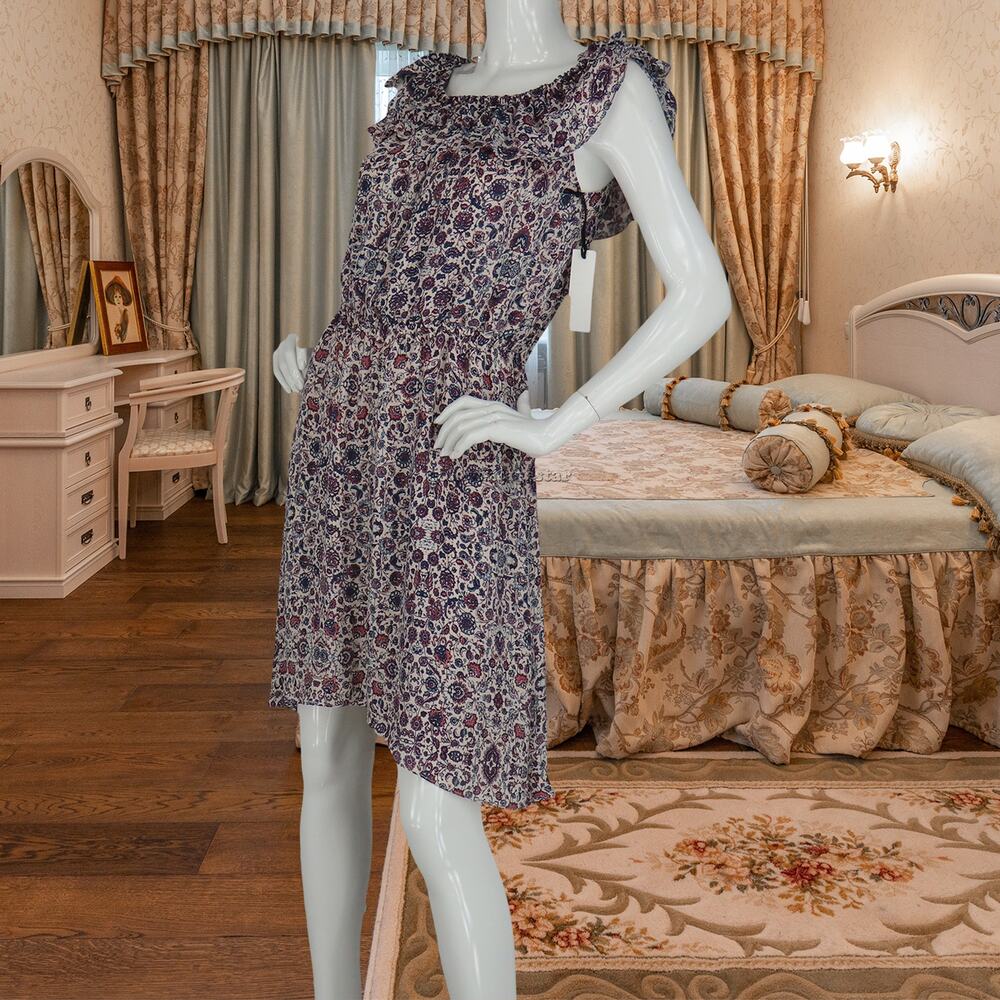 L’Agence Silk Boho Ruffle Off Shoulder Dress M NWT